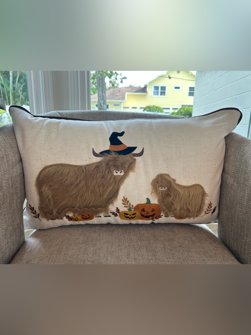 “New” Fall Highland Cow Decorative Pillow